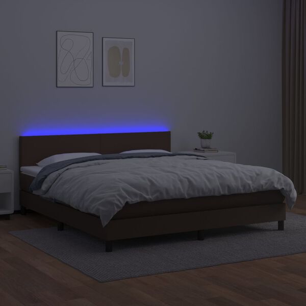 vidaXL Ł&oacute;żko kontynentalne z materacem i LED, brąz, ekosk&oacute;ra 180x200cm