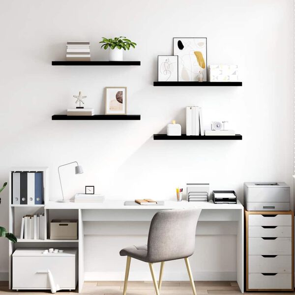 vidaXL P&oacute;łki ścienne, 4 szt., wysoki połysk, czarne, 80x23,5x3,8 cm