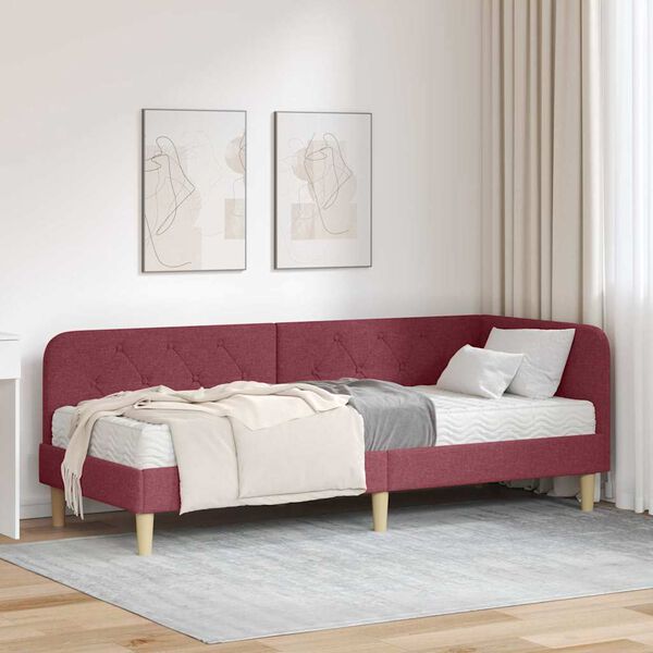 vidaXL Rama łóżka narożnego Czerwone wino 80 x 200 cm tkanina