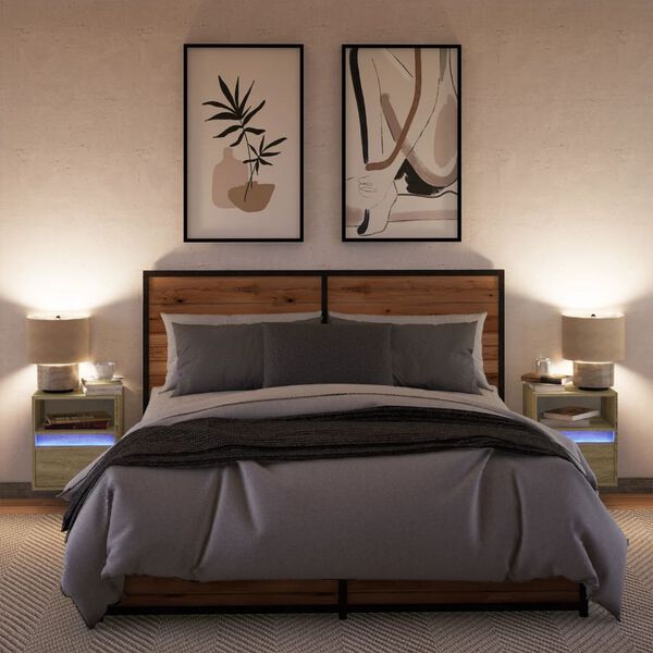 vidaXL Wiszące szafki nocne z LED, 2 szt., dąb sonoma