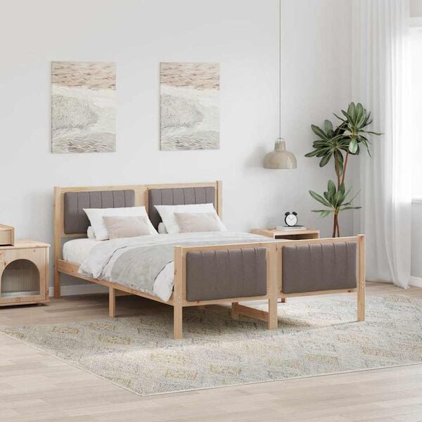 vidaXL Rama ł&oacute;żka Brązowy i taupe 140 x 190 cm Lite drewno sosnowe