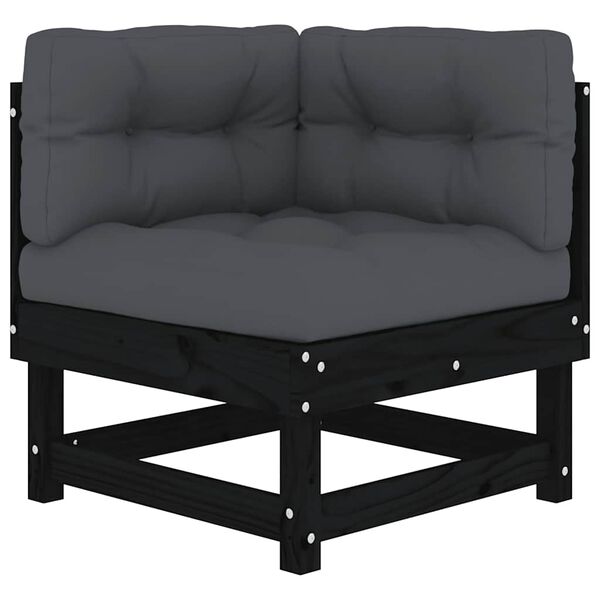 vidaXL Siedzisko narożne z poduszkami, czarne, lite drewno sosnowe