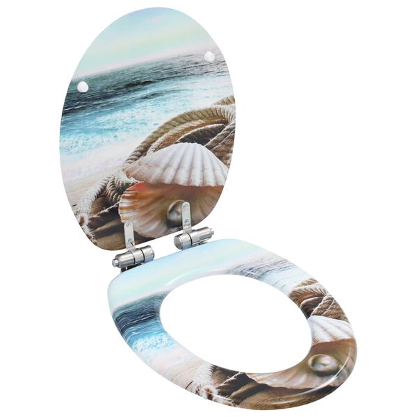 vidaXL Deska klozetowa wolnoopadająca, MDF, wz&oacute;r z muszlami