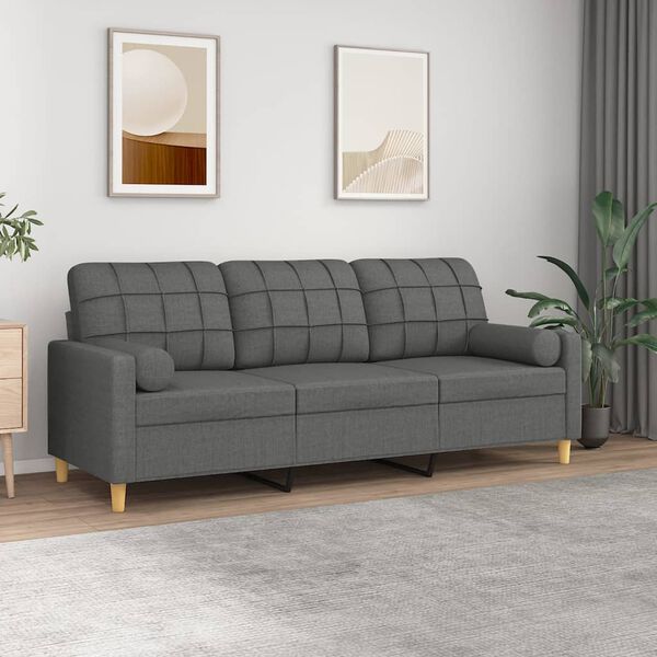 vidaXL 3-osobowa sofa z poduszkami, ciemnoszara, 180 cm, tkanina