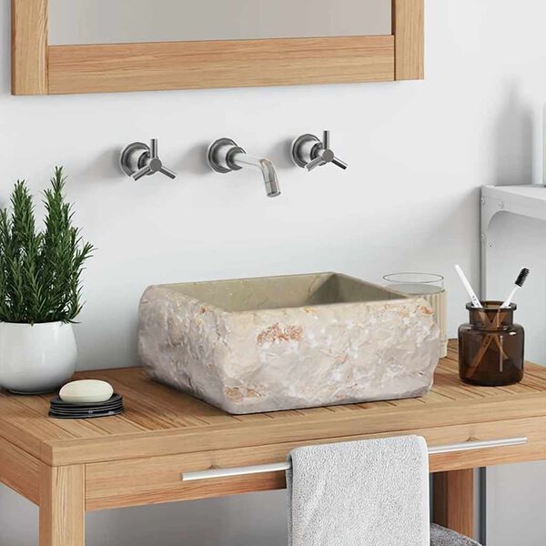 vidaXL Umywalka, kremowa, 30 x 30 x 13 cm, marmurowa