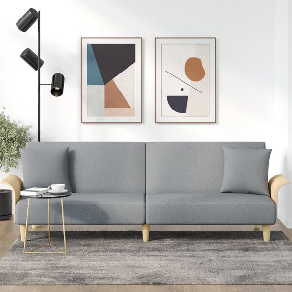 vidaXL Rozkładana kanapa z podłokietnikami, jasnoszara, obita tkaniną