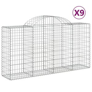 vidaXL Kosze gabionowe, 9 szt, 200x50x100/120 cm, galwanizowane żelazo