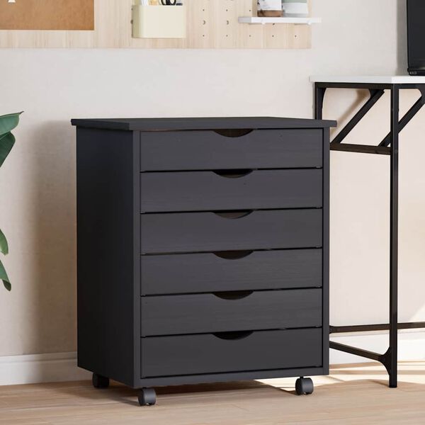 vidaXL Szafka na k&oacute;łkach MOSS, z szufladami, szara, sosna