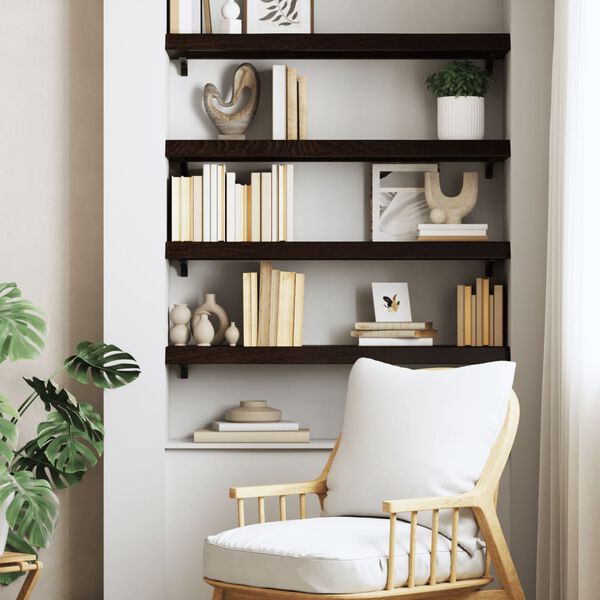 vidaXL P&oacute;łka, ciemnobrązowa, 80x30x(2-6) cm, wykończone drewno dębowe