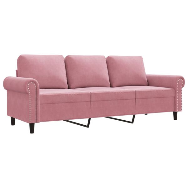 vidaXL Sofa 3-osobowa, r&oacute;żowa, 180 cm, obita aksamitem