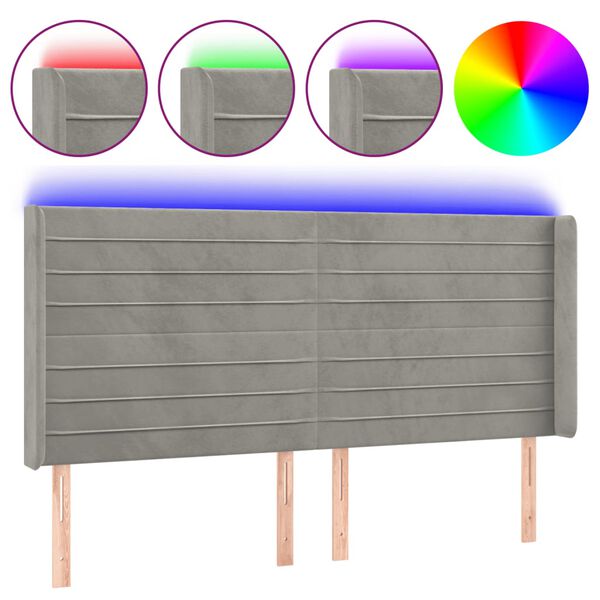 vidaXL Zagł&oacute;wek do ł&oacute;żka z LED, jasnoszary, 163x16x118/128 cm, aksamit