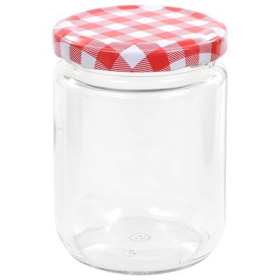 vidaXL Szklane słoiki na dżem, biało-czerwone pokrywki, 48 szt, 230 ml