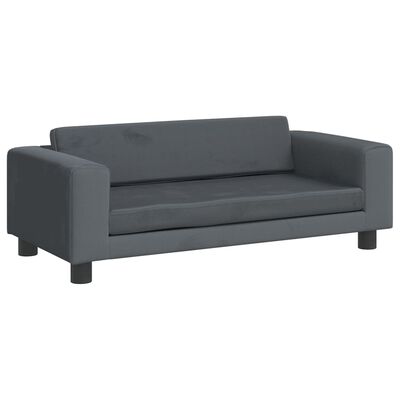 vidaXL Sofa dziecięca z podnóżkiem, ciemnoszara, 100x50x30 cm, aksamit