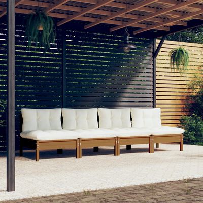 vidaXL 4-osobowa sofa ogrodowa z kremowymi poduszkami, drewno sosnowe