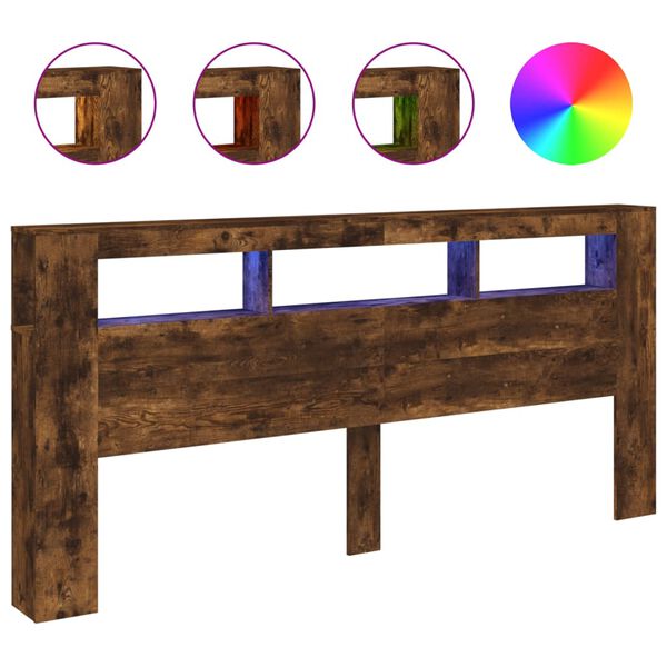 vidaXL Wezgłowie ł&oacute;żka z LED, przydymiony dąb, 220x18,5x103,5 cm