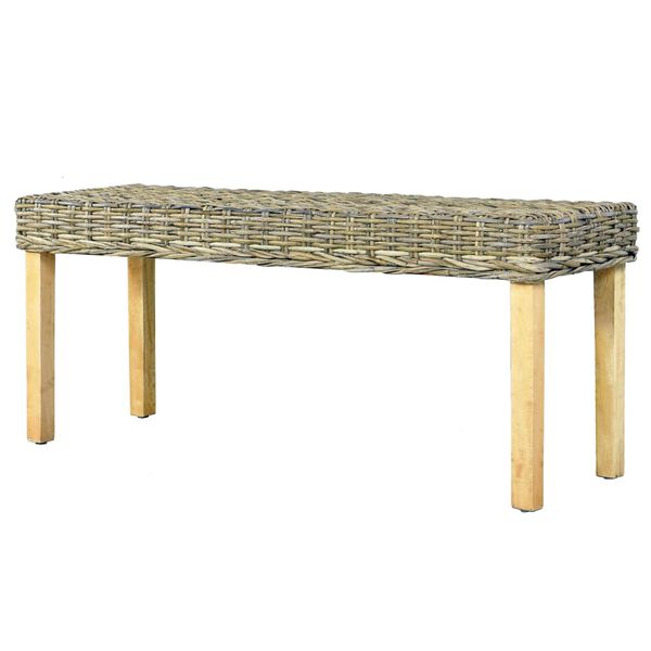 vidaXL Ławka, 110 cm, naturalny kolor, rattan kubu i lite drewno mahoniowe