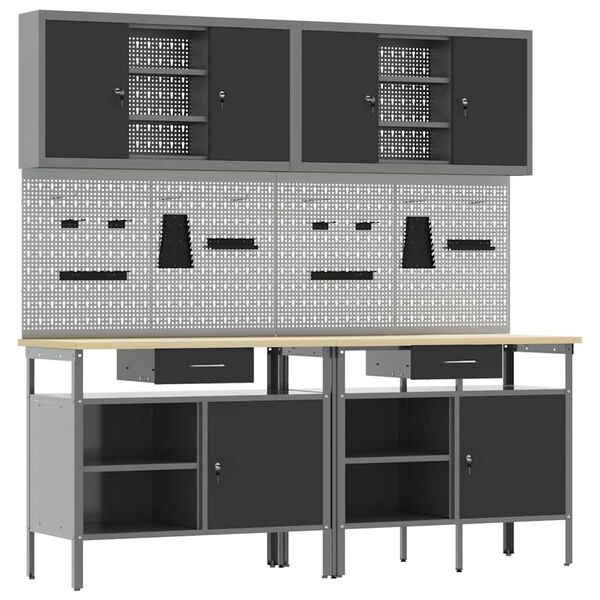 vidaXL Zestaw stołu warsztatowego 8 pcs Czarny 200 x 55 x 200 cm Stal