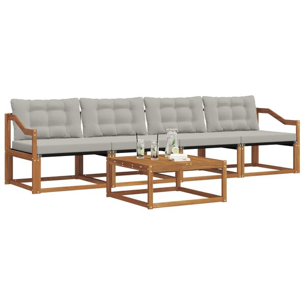 vidaXL Zestaw sof na zewnątrz z poduszką 5 pcs Naturalny i Jasny Szary