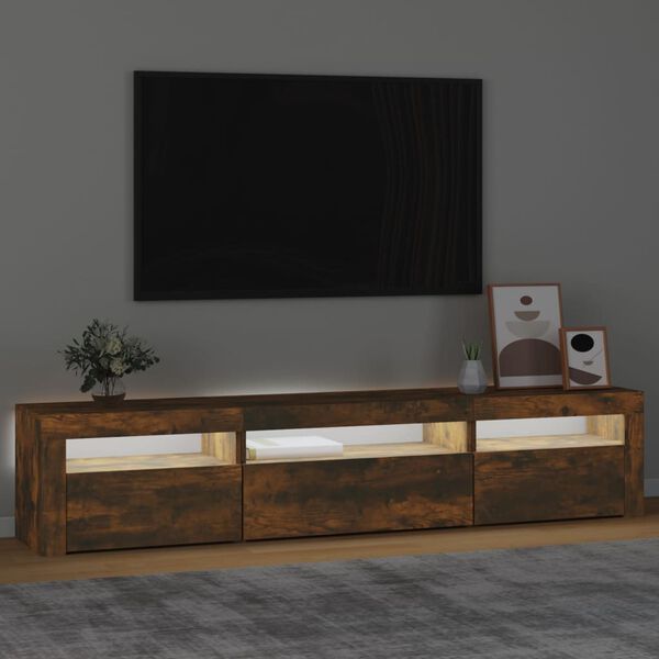 vidaXL Szafka pod TV z oświetleniem LED, przydymiony dąb, 195x35x40 cm