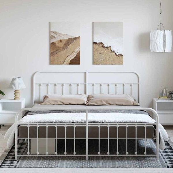 vidaXL Metalowa rama łóżka z wezgłowiem i zanóżkiem, biała, 193x203 cm