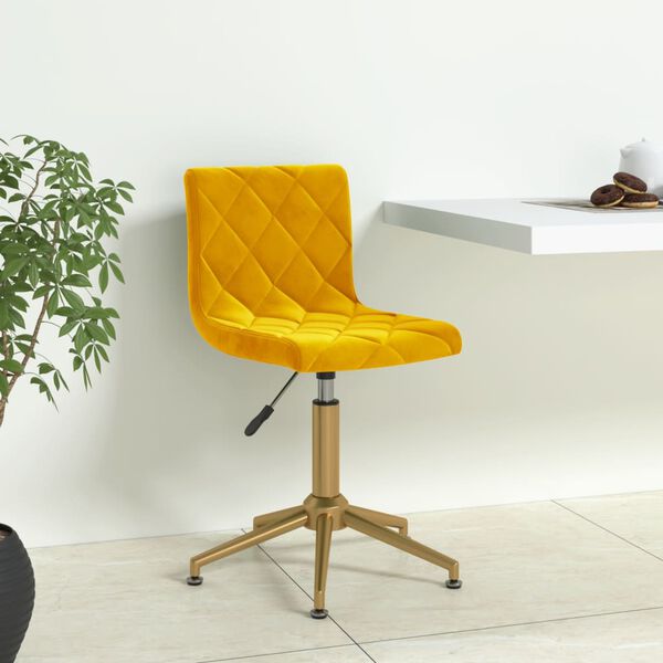 vidaXL Obrotowe krzesło stołowe, musztardowe, obite aksamitem