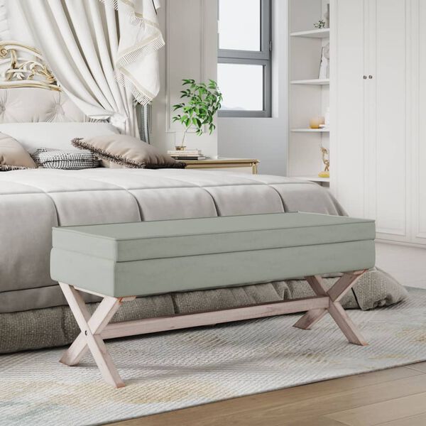 vidaXL Stołek ze schowkiem, jasnoszary, 110x45x49 cm, aksamit