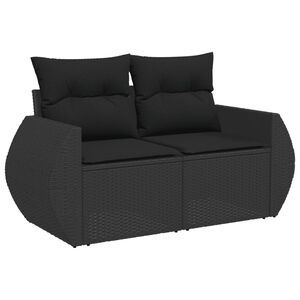 vidaXL Sofa ogrodowa z poduszkami, 2-osobowa, czarna, polirattan