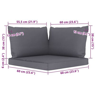 vidaXL Ogrodowa sofa 2-os. z palet, z antracytowymi poduszkami, sosna