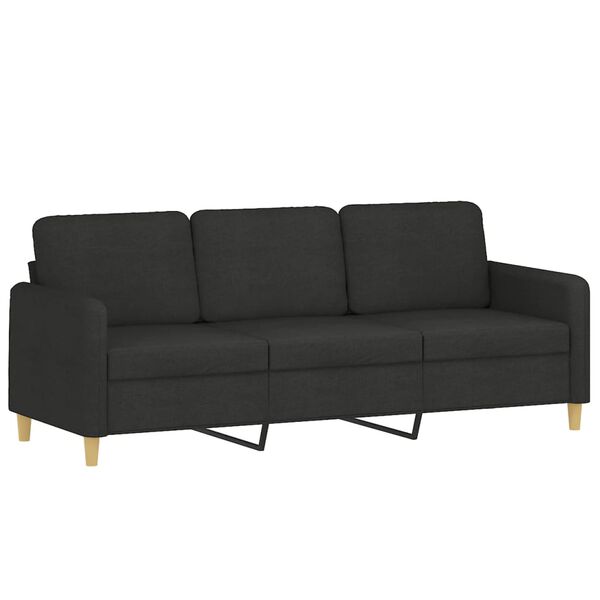 vidaXL 3-osobowa sofa z podnóżkiem, czarna, 180 cm, tkaniną