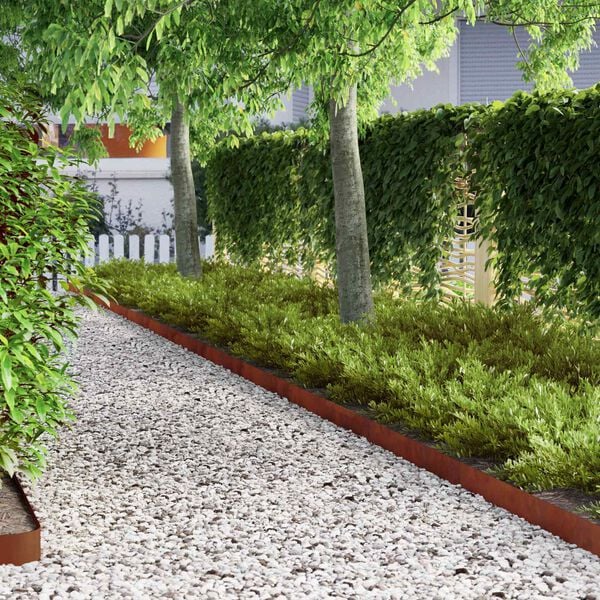 vidaXL Krawężnik do trawnika 4 pcs Rdzawy 450 x 0.05 x 15 cm