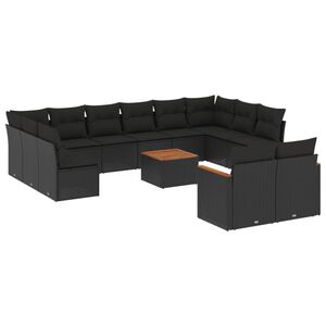 vidaXL 13-cz. zestaw mebli do ogrodu, poduszki, czarny, rattan PE