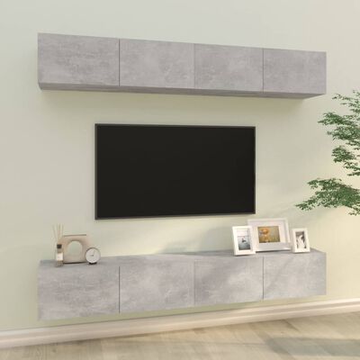 vidaXL Szafki ścienne pod TV, 4 szt., betonowa szarość, 100x30x30 cm