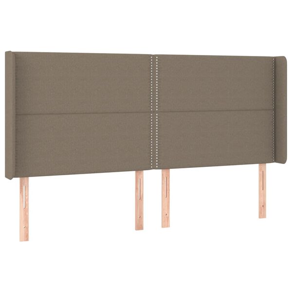 vidaXL Zagł&oacute;wek do ł&oacute;żka z LED, taupe, 163x16x118/128 cm, tkanina