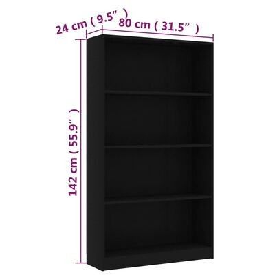 vidaXL 4-poziomowy regał na książki, czarny, 80x24x142 cm