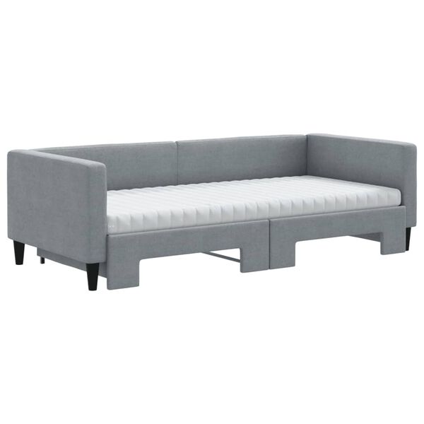 vidaXL Sofa rozsuwana z materacami, jasnoszara, 90x190 cm, tkanina