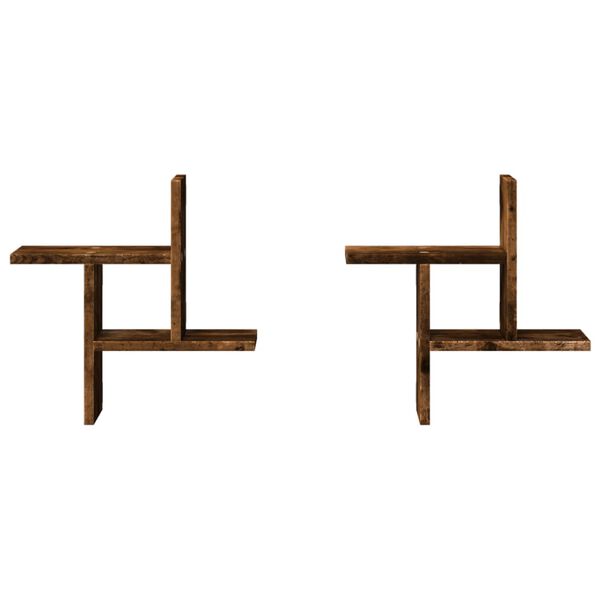 vidaXL P&oacute;łki ścienne, 2 szt., przydymiony dąb, 38x12x38 cm