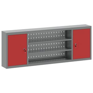 vidaXL Szafka na narzędzia z p&oacute;łką Czerwony i Szary 150 x 20 x 55 cm