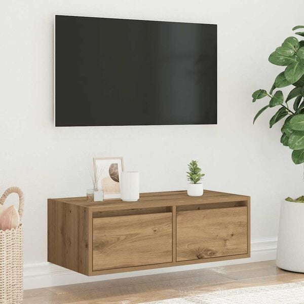 vidaXL Szafka pod TV z oświetleniem LED, dąb artisan, 75x35,5x25 cm