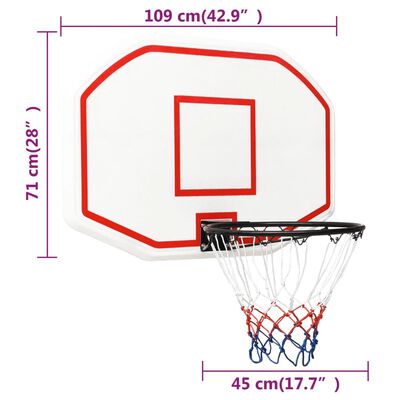 vidaXL Tablica z koszem do koszykówki, biała, 109x71x3 cm, polietylen