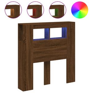 vidaXL Wezgłowie ł&oacute;żka z LED, brązowy dąb, 100x18,5x103,5 cm