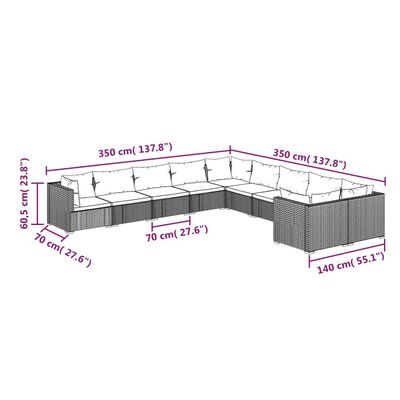 vidaXL 10-cz. ogrodowy zestaw wypoczynkowy, poduszki, rattan PE, szary