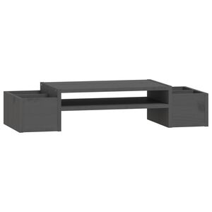 vidaXL Podstawka na monitor, szara, 70x27,5x15 cm, lite drewno sosnowe
