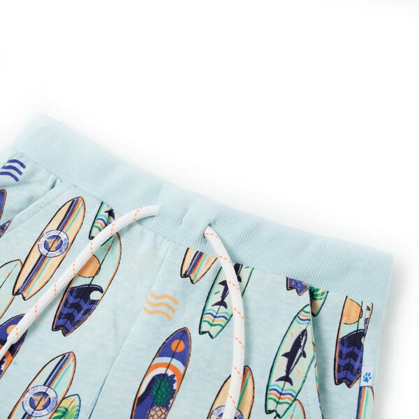 Szorty dziecięce ze sznurkiem ściągającym, jasnoniebieski melanż, 116