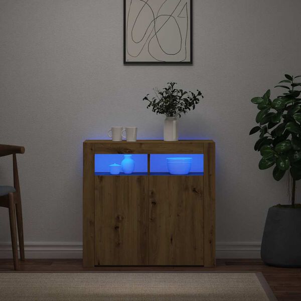 vidaXL Szafka z oświetleniem LED, dąb artisan, 80x35x75 cm