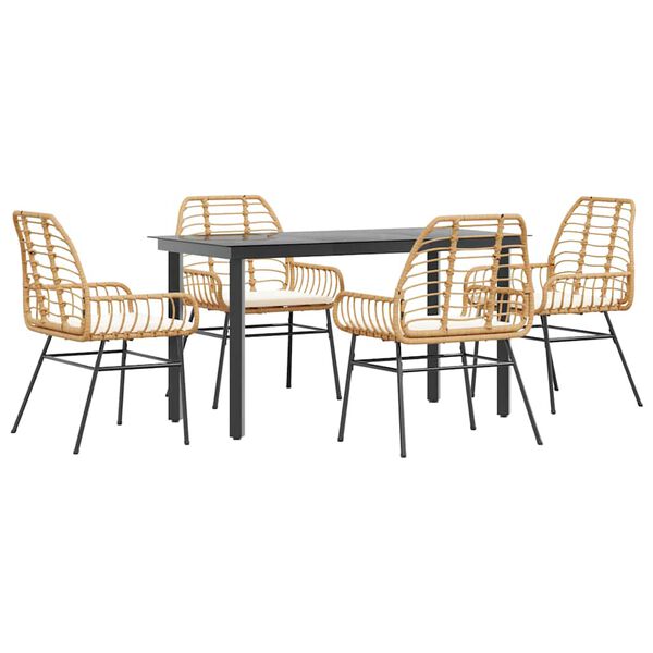 vidaXL 5-częściowy zestaw ogrodowy poduszkami brązowy polirattan szkło