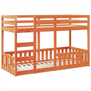 vidaXL Ł&oacute;żko piętrowe, woskowy brąz, 75x190 cm, lite drewno sosnowe