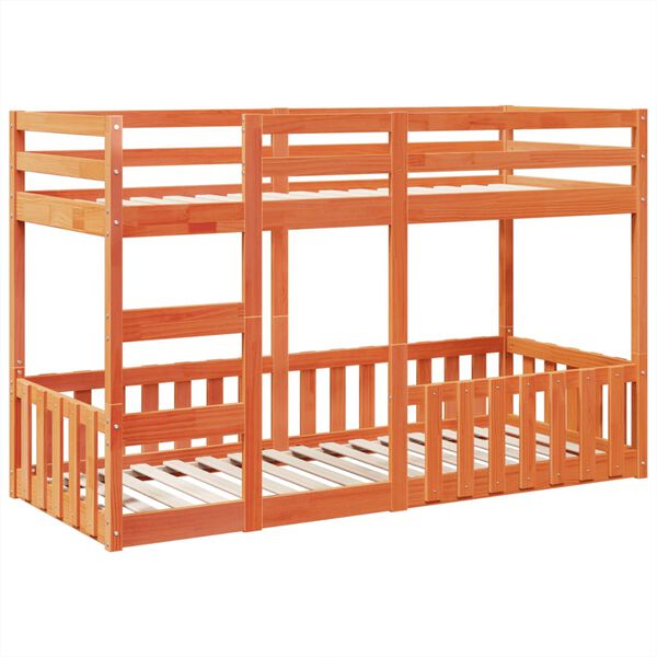 vidaXL Łóżko piętrowe, woskowy brąz, 75x190 cm, lite drewno sosnowe