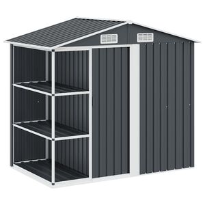 vidaXL Szopa ogrodowa z regałem, antracytowa, 205x130x183 cm, żelazna