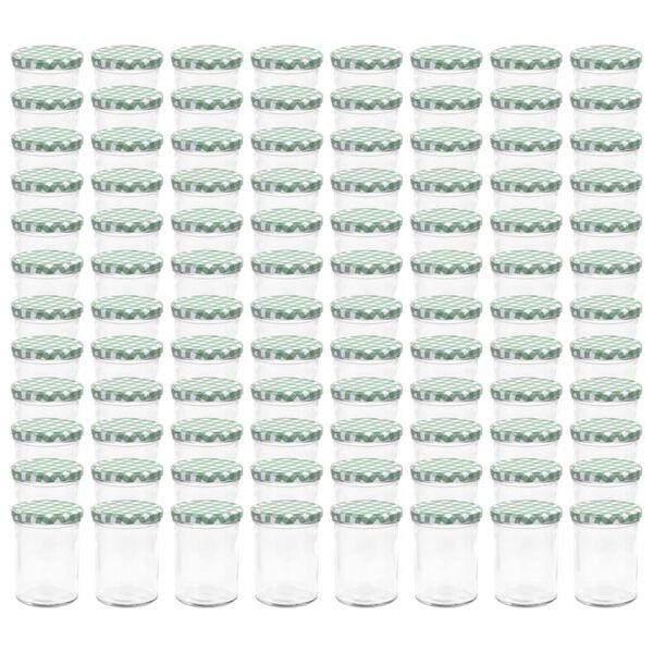 vidaXL Szklane słoiki na dżem, biało-zielone pokrywki, 96 szt., 400 ml