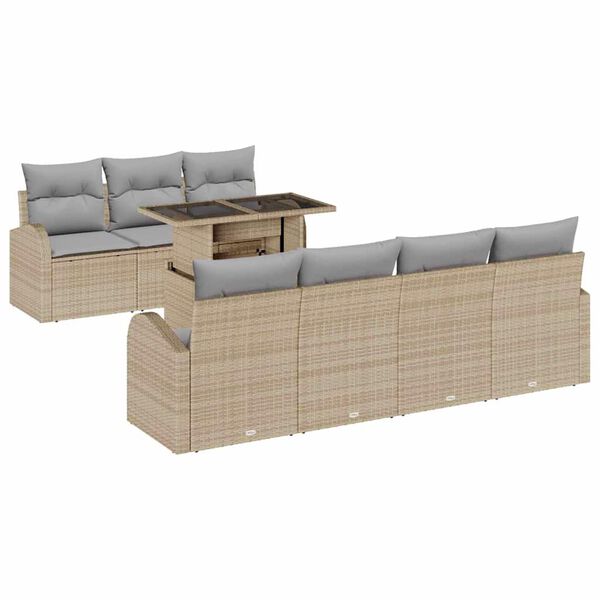 vidaXL Zestaw Sof na Ogr&oacute;d z poduszką 8 pcs Beżowy Rattan poli